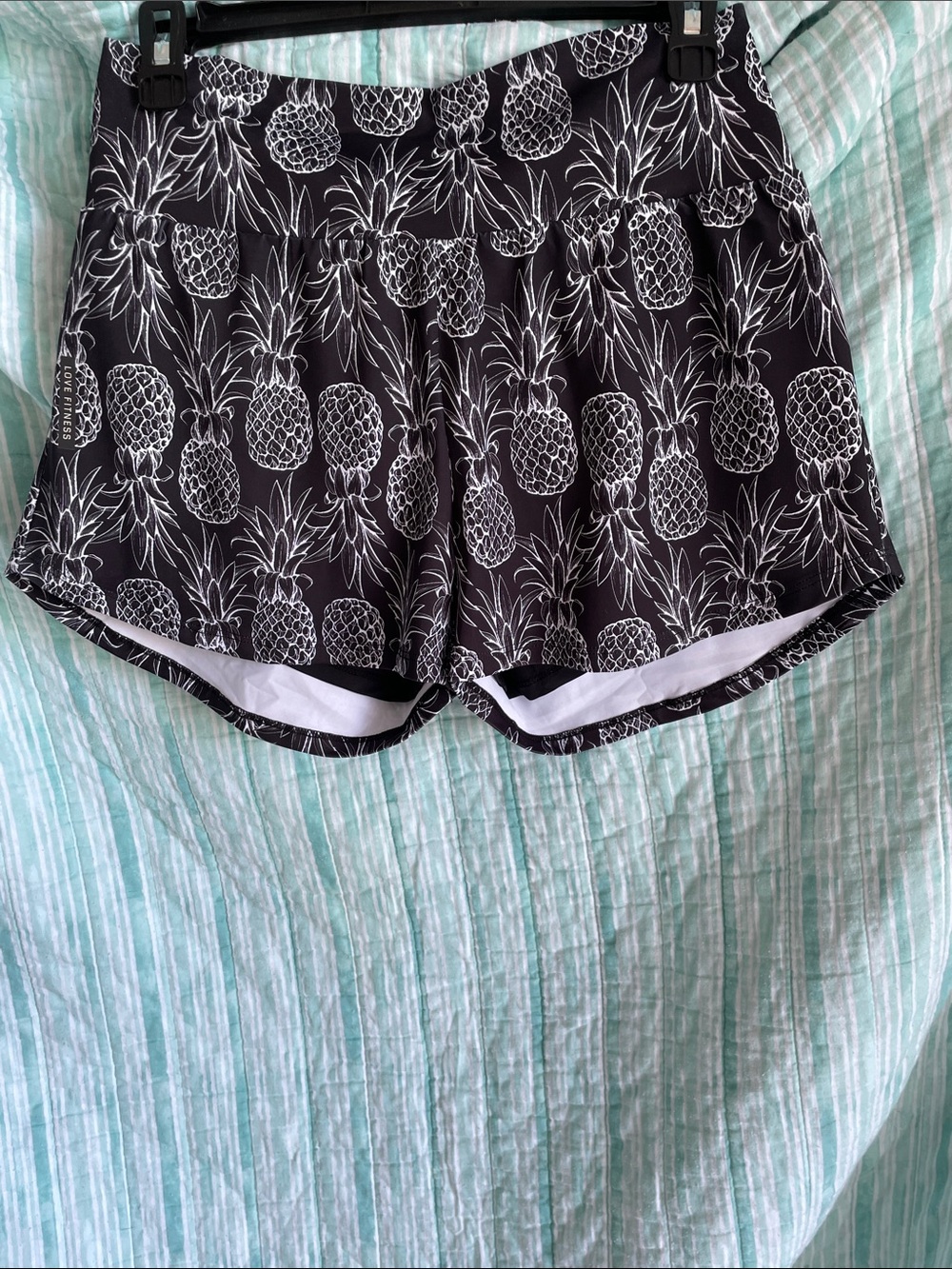 Women’s Black Pineapple Print Athletic Shorts – Lightweight Workout Shorts